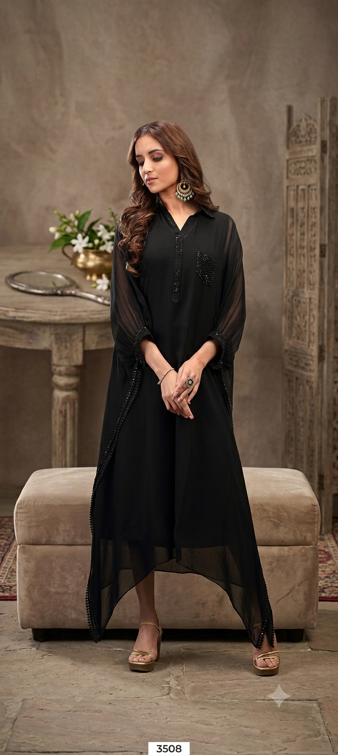 Classic Black Embellished Kaftan