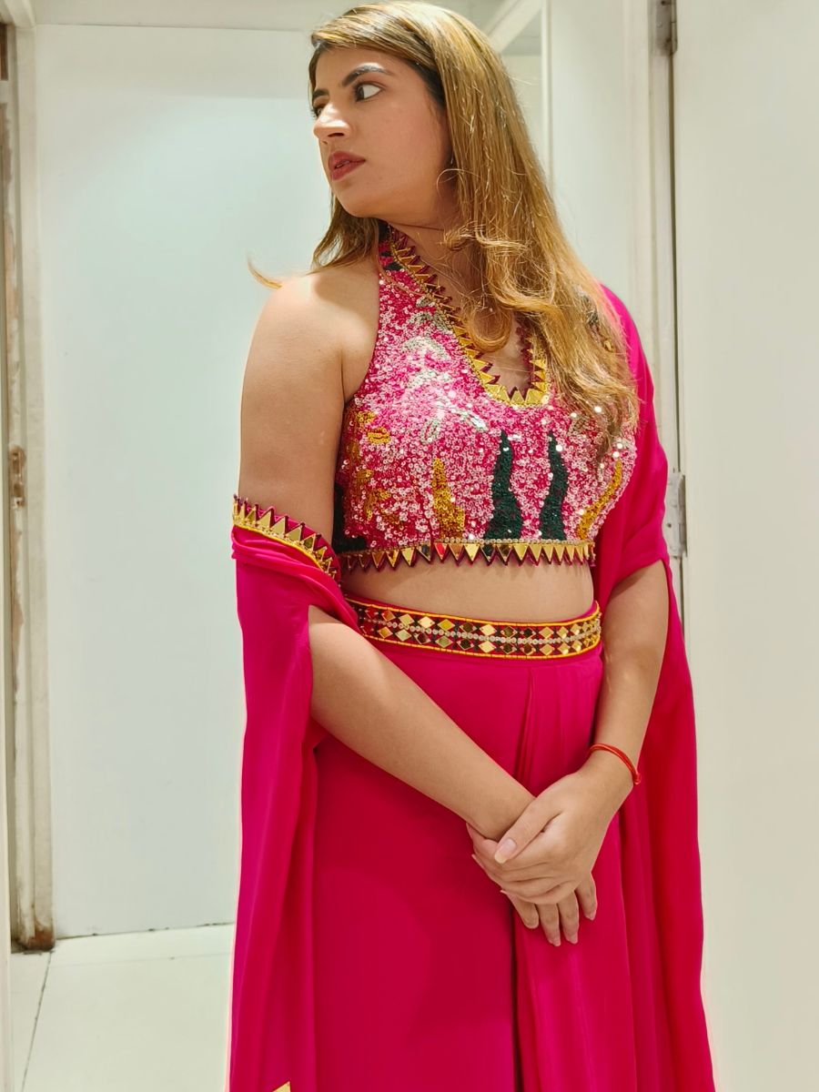 Fuchsia Pink Embroidered Lehenga Set