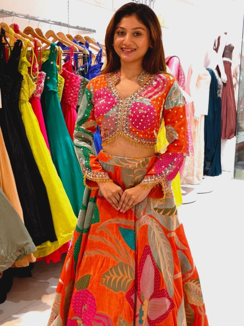 Orange Tropical Lehenga Set