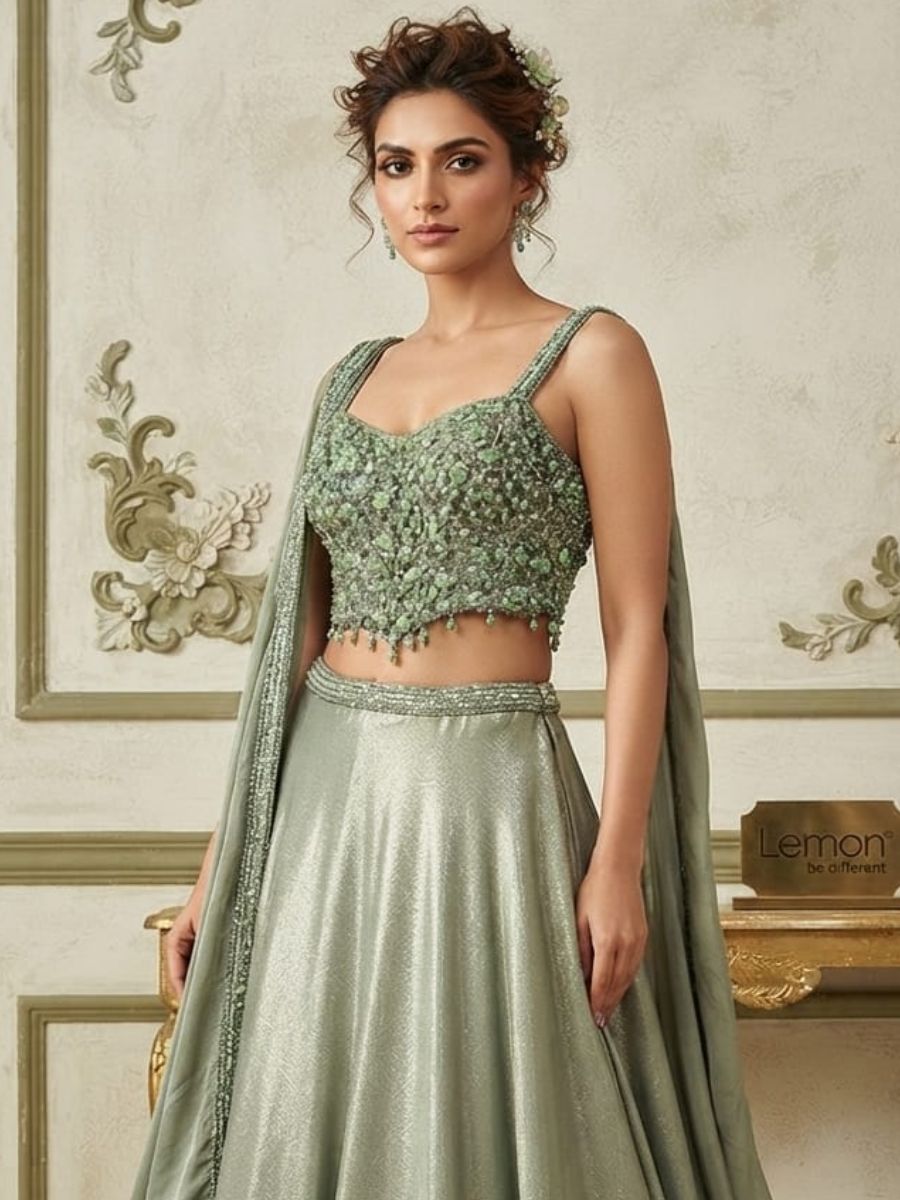 Sage Green Metallic Lehenga Set