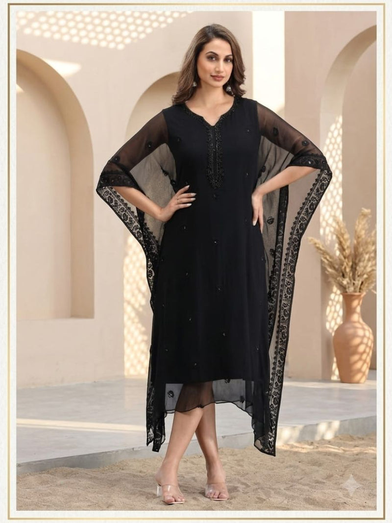 Black Net Embellished Kaftan