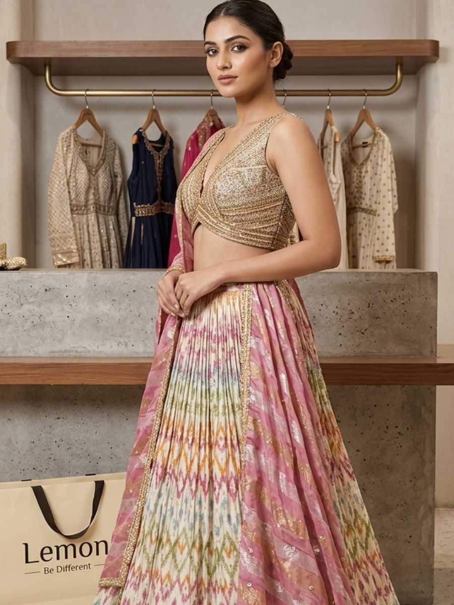 Gold Ikat Lehenga Set