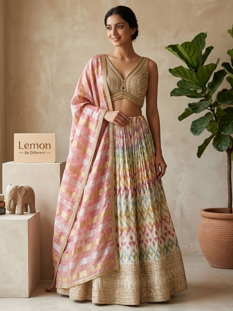 Gold Ikat Lehenga Set