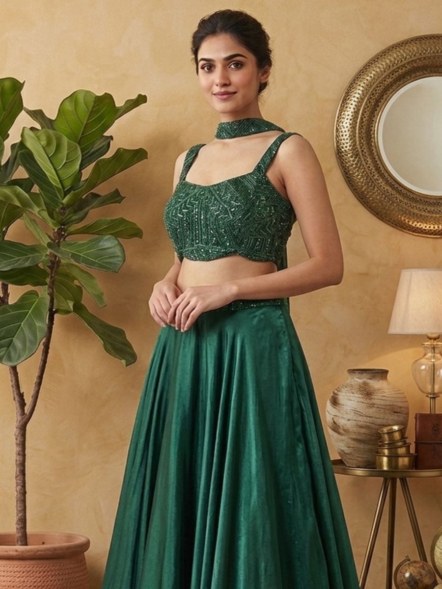 Brown Embellished Lehenga Set