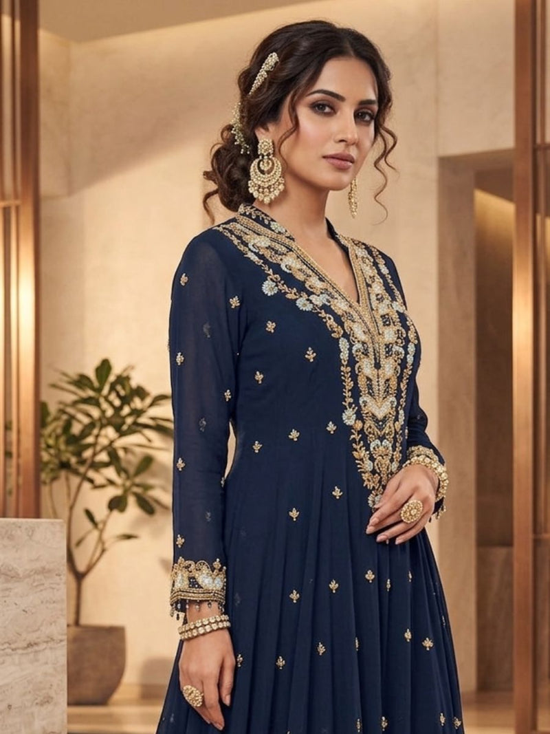 Embroidered Floor-Length Gown