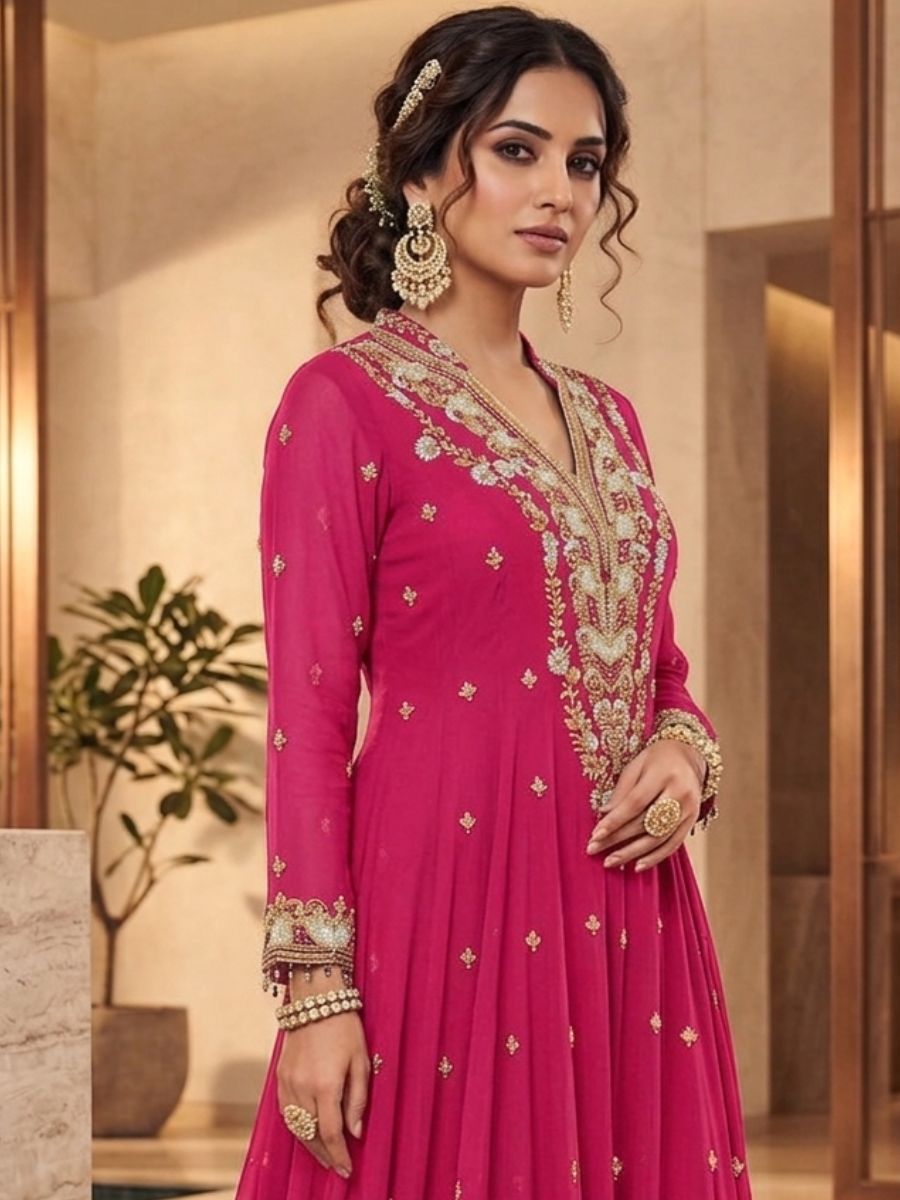 Embroidered Floor-Length Gown