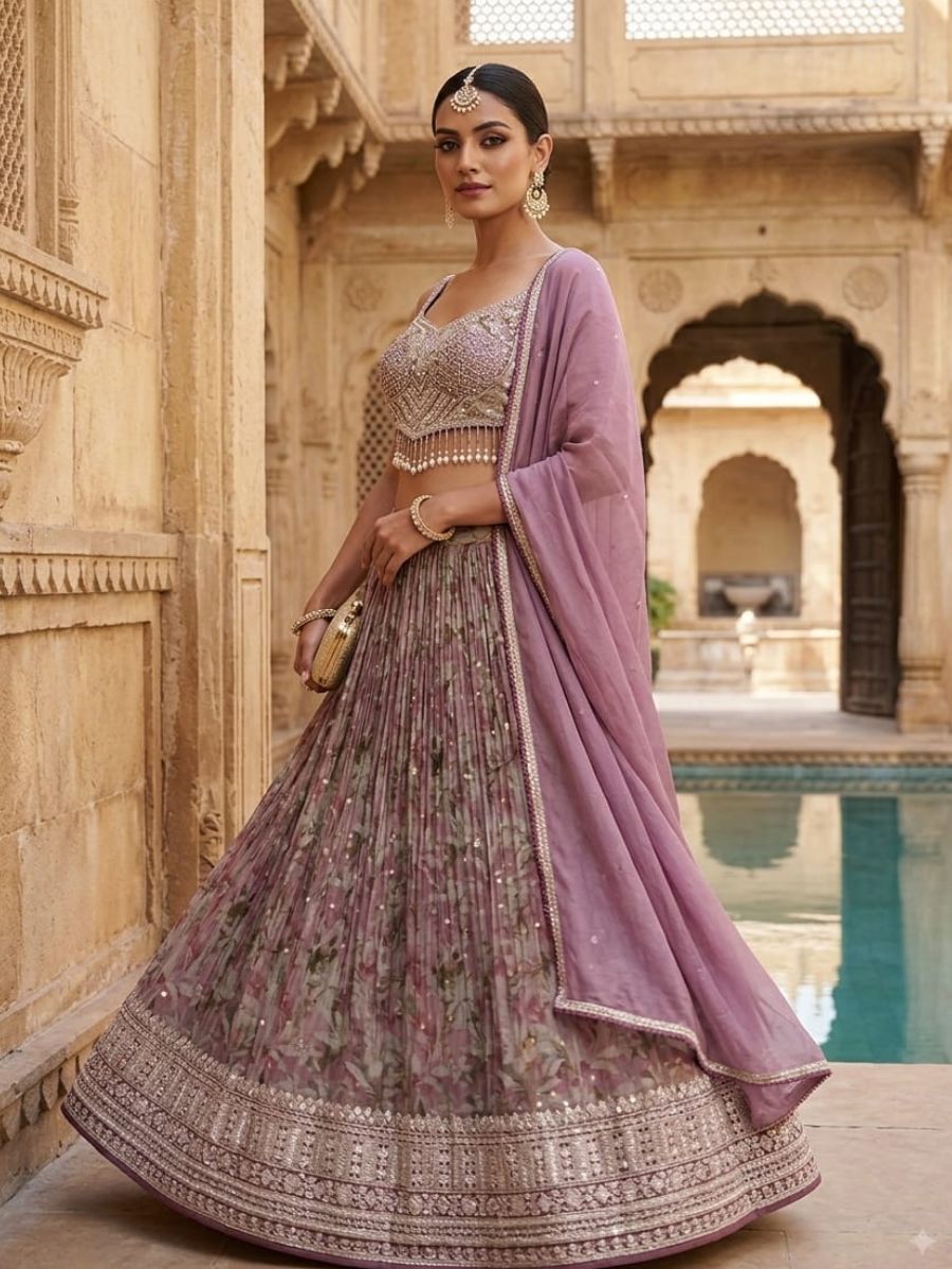 Mauve Floral Lehenga Set
