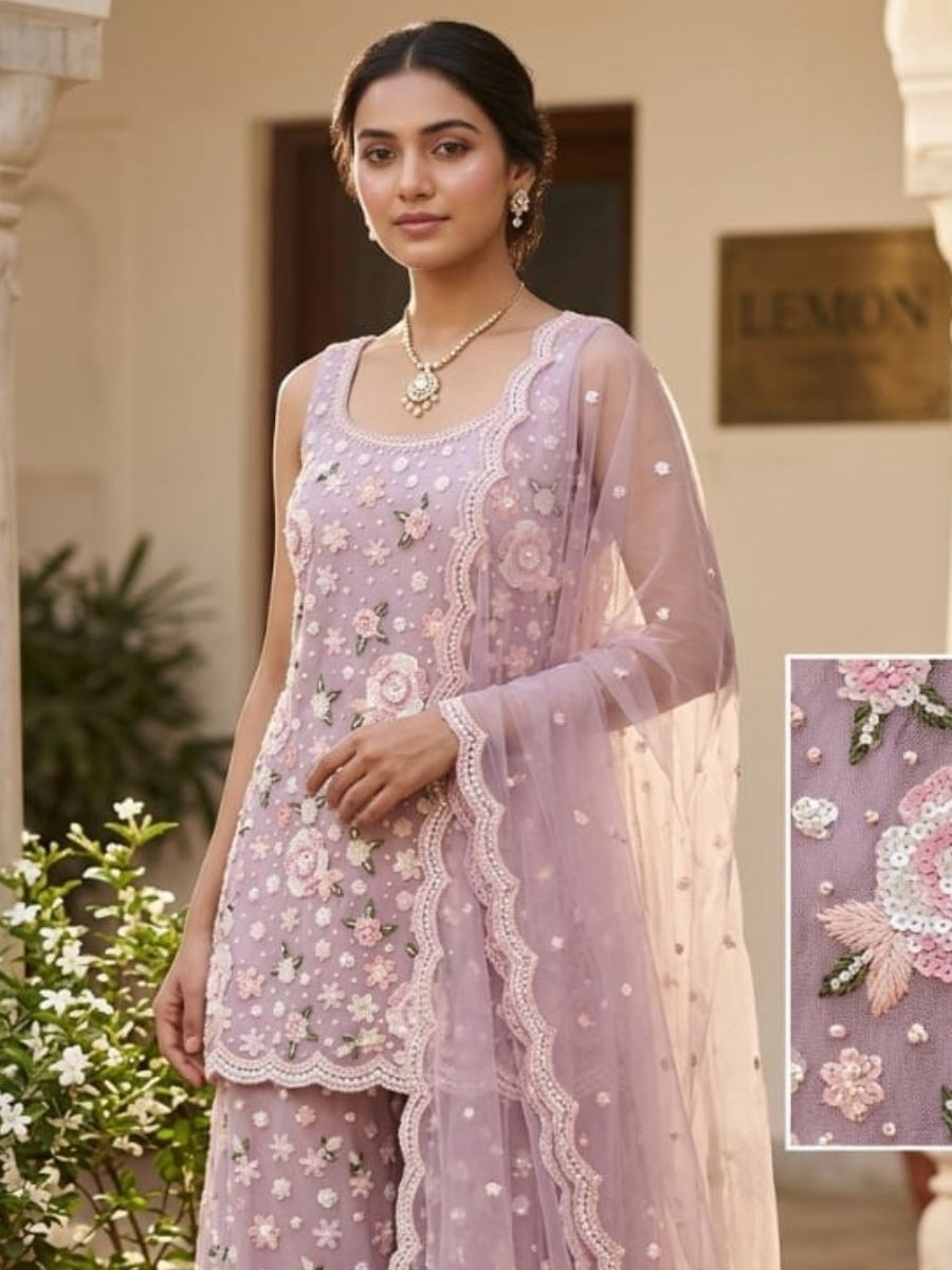 Lilac Floral Kurta Set