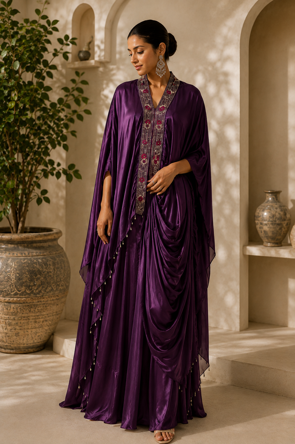 Royal Plum Draped Kaftan Gown