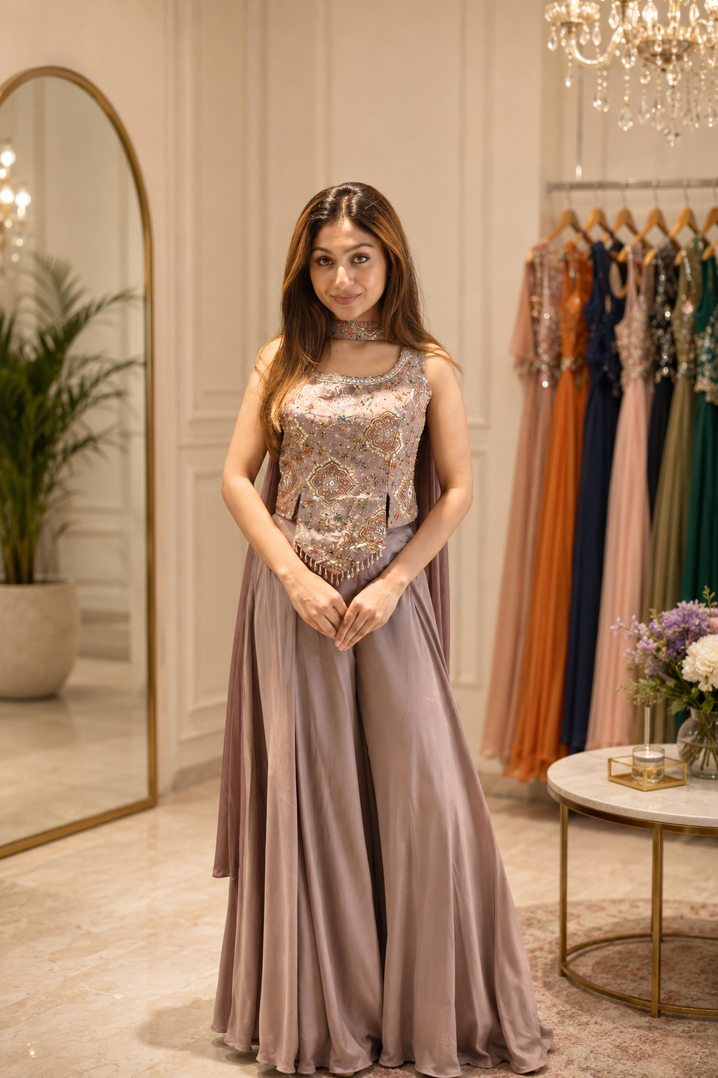 Mauve Embellished Skirt Set