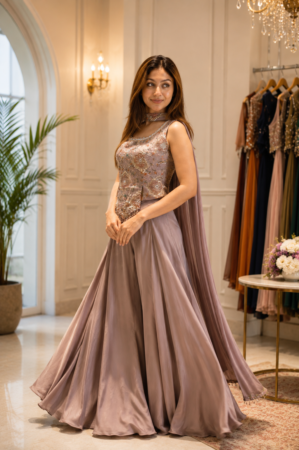 Mauve Embellished Skirt Set
