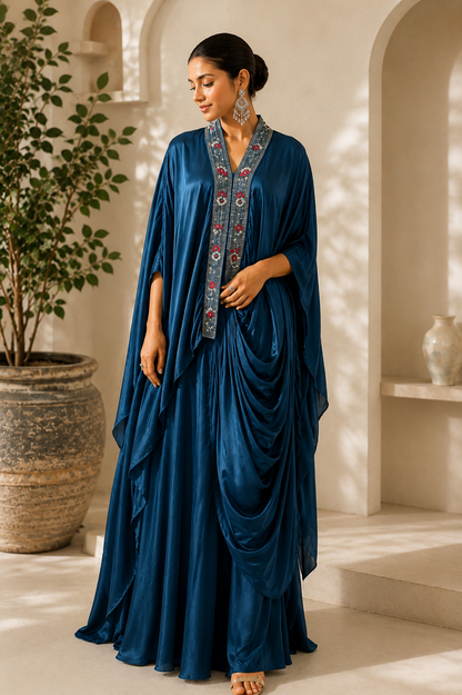 Royal Plum Draped Kaftan Gown