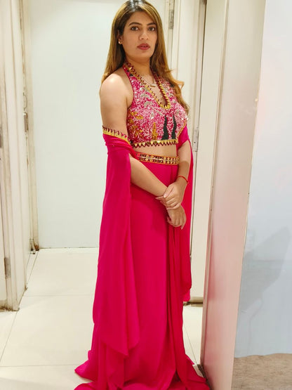 Fuchsia Pink Embroidered Lehenga Set
