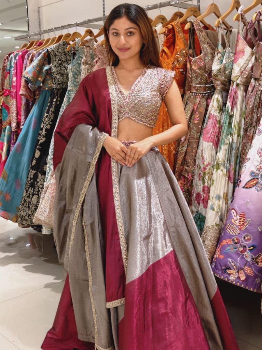 Silver Red Lehenga Set