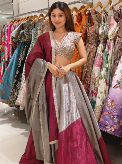 Silver Red Lehenga Set