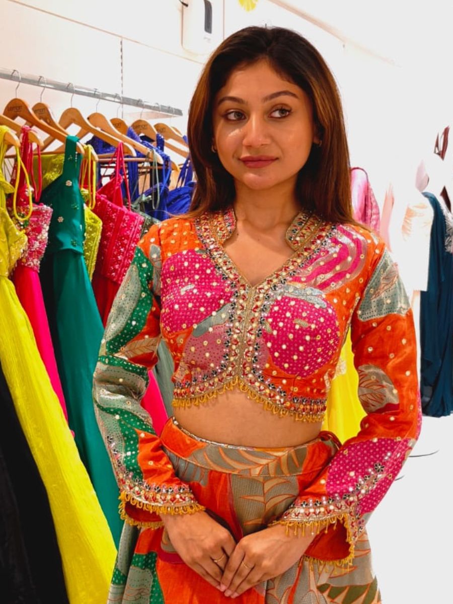 Orange Tropical Lehenga Set