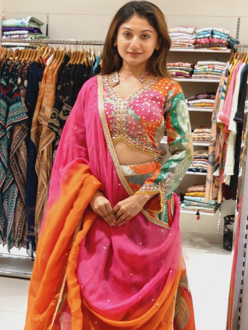 Orange Tropical Lehenga Set