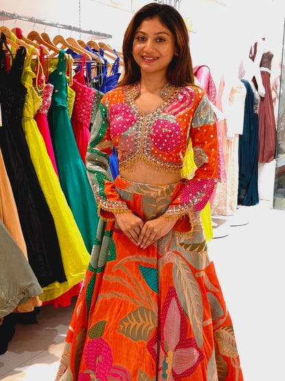 Orange Tropical Lehenga Set