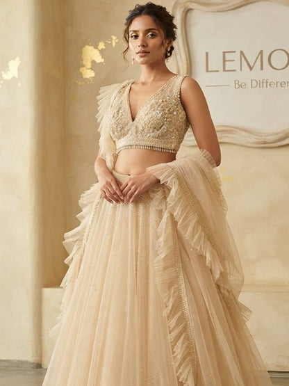 Champagne Ruffle Lehenga Set