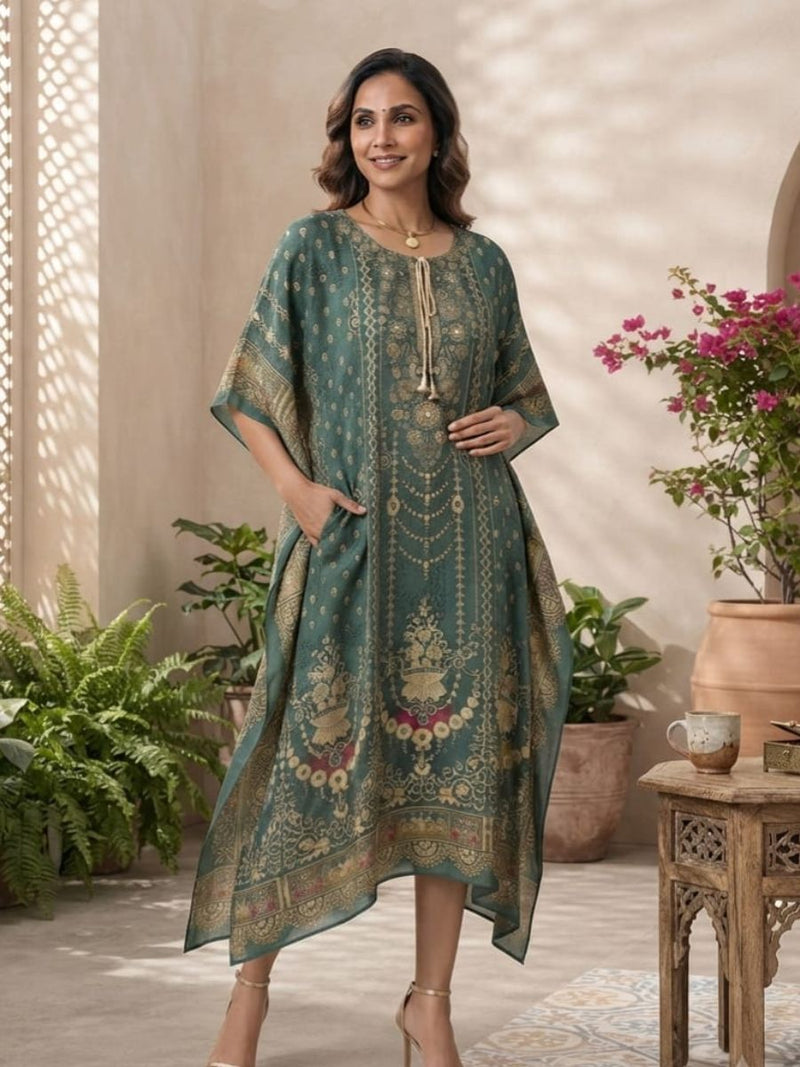 Teal Gold Mughal Kaftan