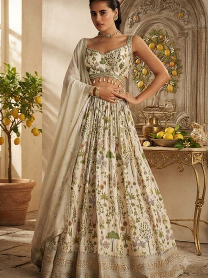 Ivory Botanical Print Lehenga