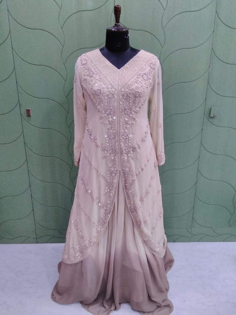 Ombre Embroidered Draped Gown with Jacket Overlay